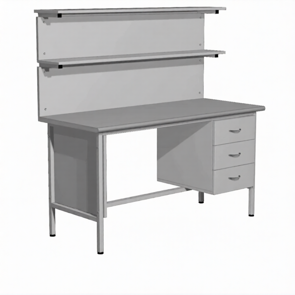 Стол лабораторный СЛ-113 с тумбой (1600х600х750) (постформинг серый, каркас серый)
