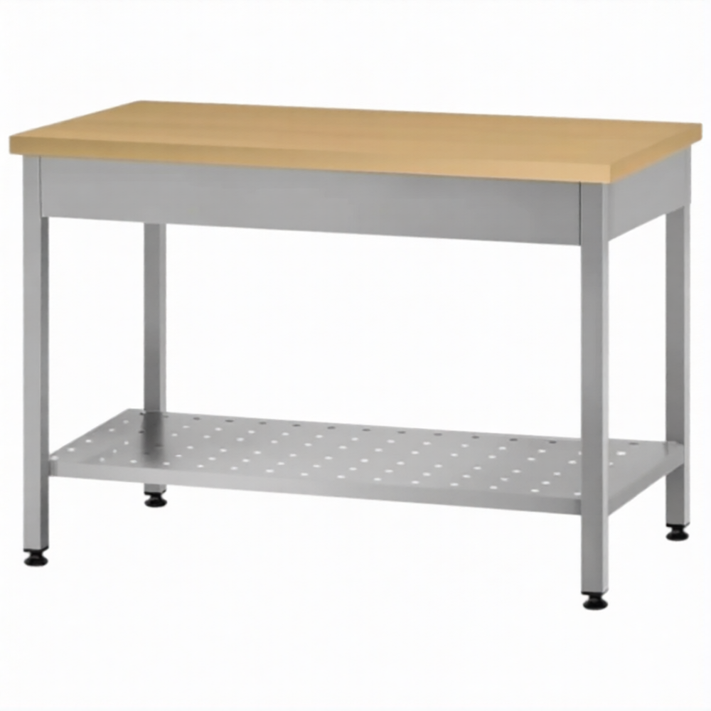 Стол кондитерский СПРп 860х1500х700 «Profi Inox», на 6-ти ногах, бук/40 (полка перфорация)