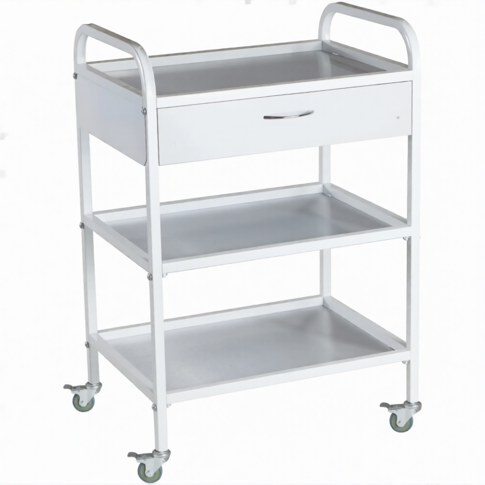 Стол медицинский инструментальный СМИ-03-01 (полки металл, колёса серая резина)