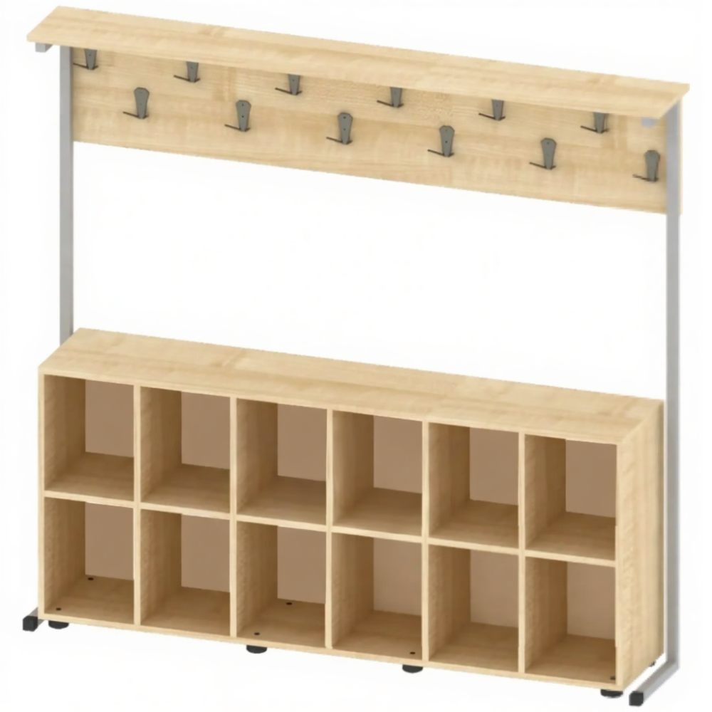 Вешалка напольная односторонняя с полками для обуви на 12 крючков ГР-ШП-8-5