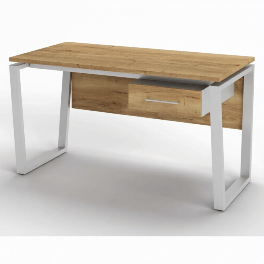 Стол рабочий 1 ящик СрТ-21 (тип 3) (1600х800х750) (столешница ЛДСП дуб вотан, каркас серый)