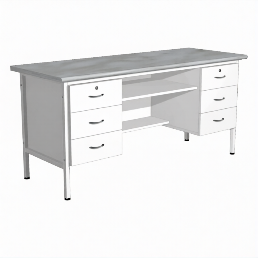 Стол лабораторный СЛ-110 с 2-мя тумбами (1600х600х750) (постформинг серый, каркас белый)
