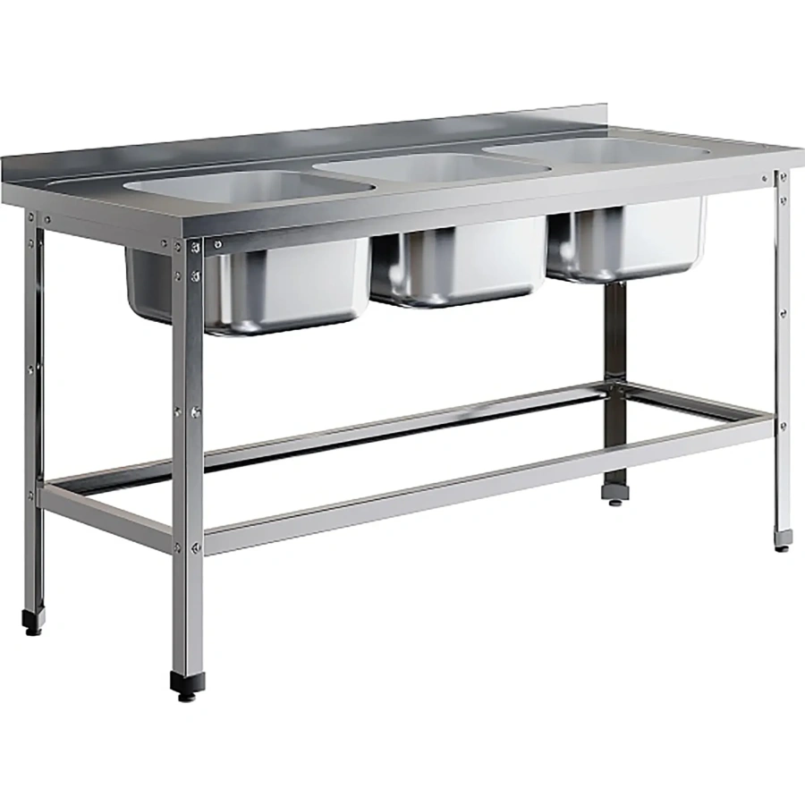 Ванна моечная трехсекционная цельнотянутая с бортом ВМЦ-3/18/7-БО-ЭН