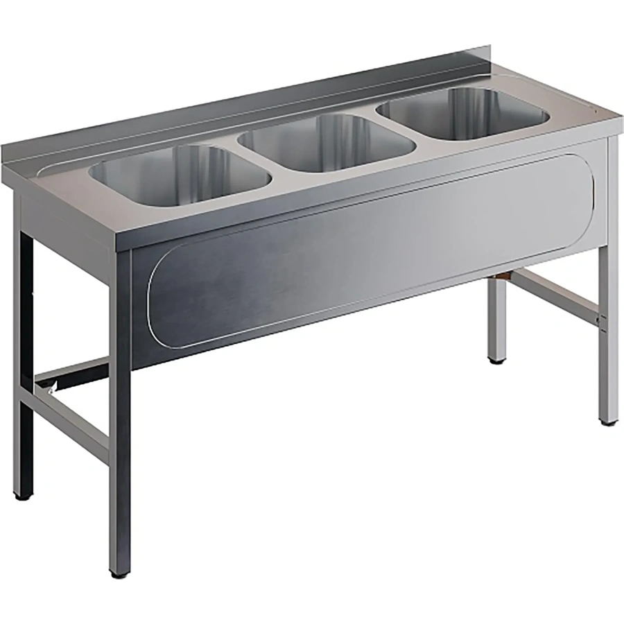 Ванна моечная трехсекционная цельнотянутая с бортом ВМЦ-3/18/6-Б