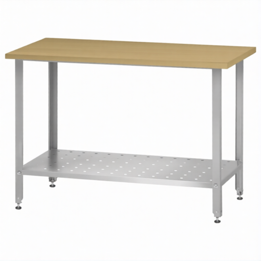 Стол кондитерский СПРн 860х1500х700 «Norma Ral» бук/40 (полка перф., ножка угловая)