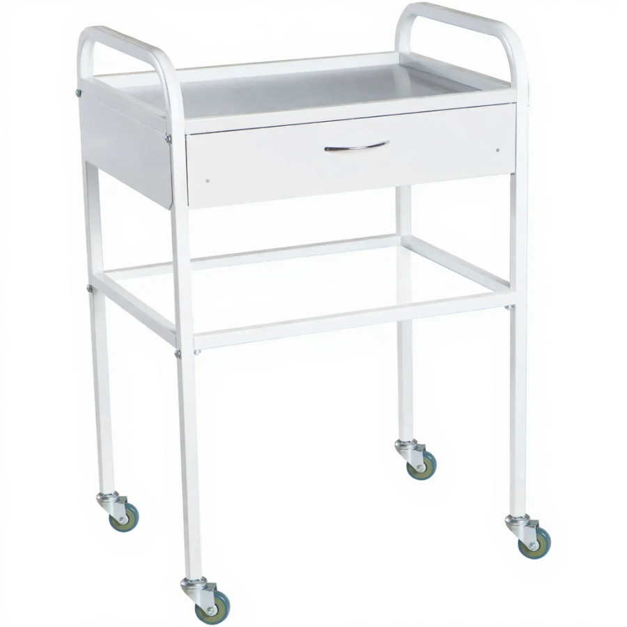 Столик медицинский инструментальный СМИ-02-01 (полки металл + нерж. сталь, колёса серая резина)